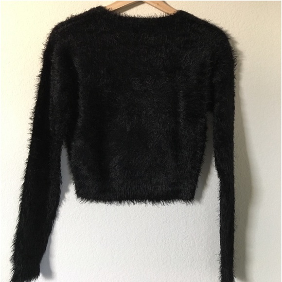 Brandy Melville Black Furry Fuzzy Crop Sweater - Picture 9 of 12